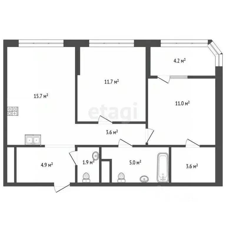 2-к кв. Тюменская область, Тюмень ул. Эльвиры Федоровой, 1 (56.8 м) - Фото 1