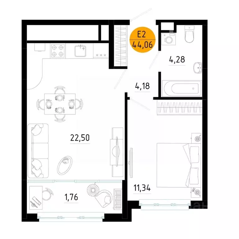 1-к кв. Рязанская область, Рязань ул. Земнухова (44.06 м) - Фото 1