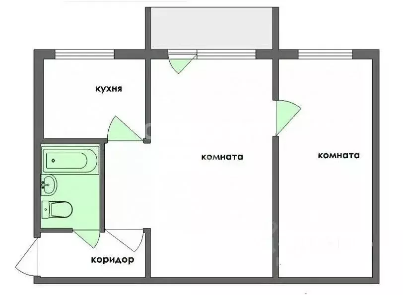 2-к кв. Томская область, Томск ул. Ивановского, 5 (43.7 м) - Фото 1