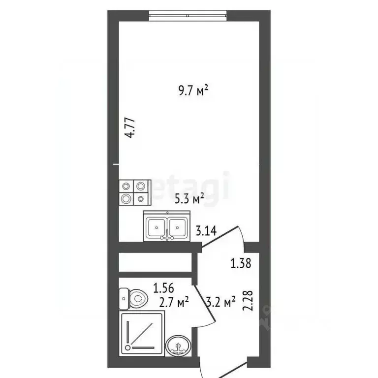Студия Санкт-Петербург ул. Пахомовская, 14к2 (21.0 м) - Фото 2