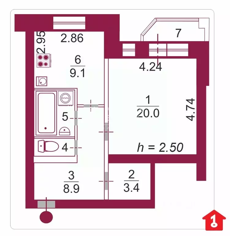 1-к кв. Омская область, Омск Городок Нефтяников мкр, ул. 50 лет ... - Фото 2