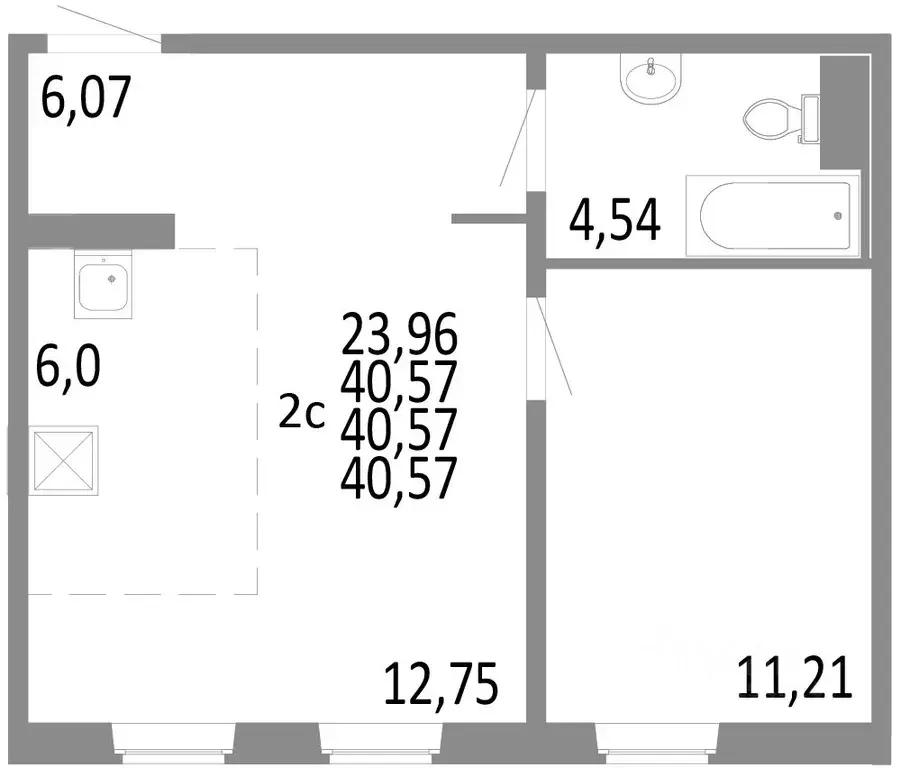 2-к кв. Челябинская область, Челябинск ул. Блюхера, 125В (40.57 м) - Фото 0