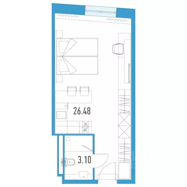 Студия Санкт-Петербург пл. Конституции, 3 (29.58 м) - Фото 0