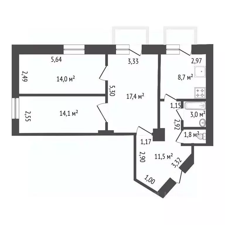 3-к кв. Башкортостан, Уфа Кольцевая ул., 24 (71.7 м) - Фото 2