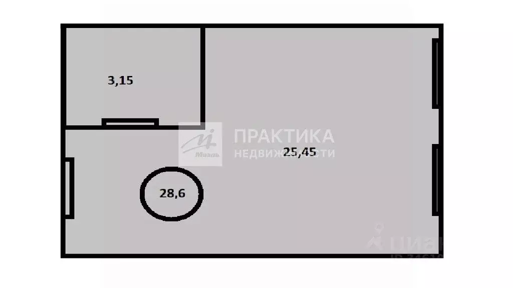 Студия Московская область, Люберцы ул. Юности, 13к1 (28.6 м) - Фото 2