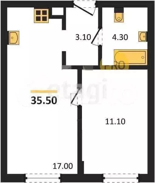 1-к. квартира, 36 м, 1/5 эт. - Фото 0