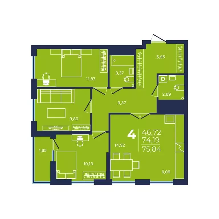 4-комнатная квартира: Уфа, улица Майора Доставалова, 1 (75.5 м) - Фото 1