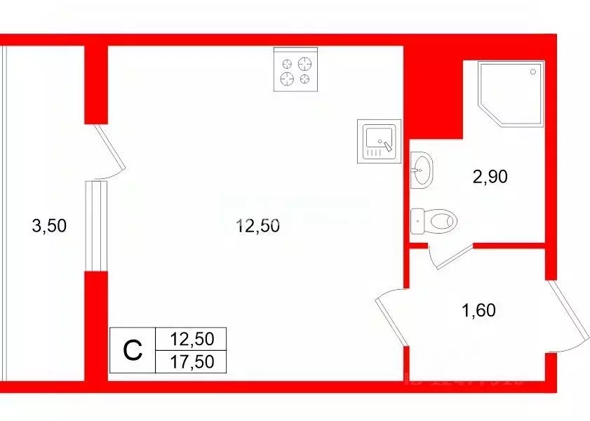 Студия Санкт-Петербург ул. Пахомовская, 21 (17.5 м) - Фото 2