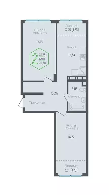 2-комнатная квартира: Краснодар, Обрывная улица, 132/1к1 (67.01 м) - Фото 0