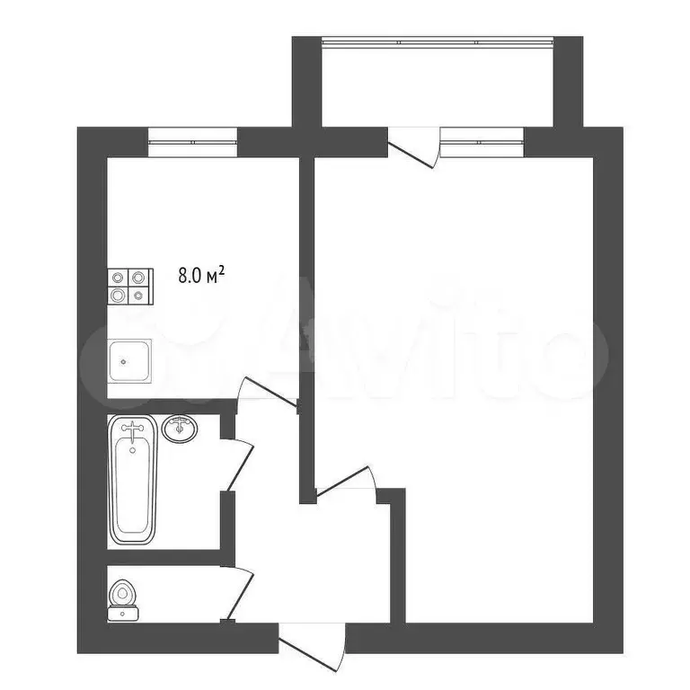 1-к. квартира, 33 м, 2/5 эт. - Фото 1