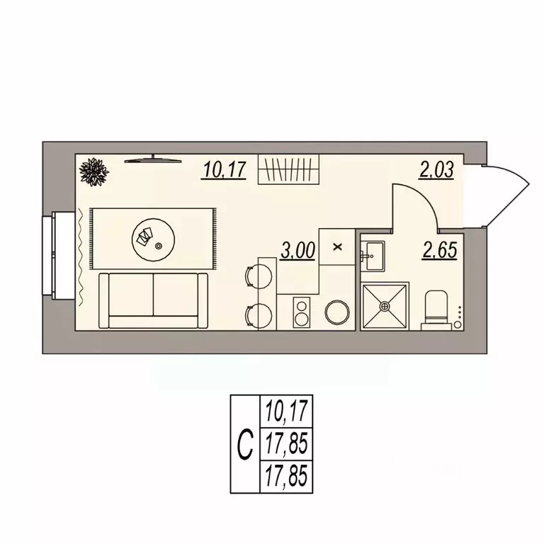 Студия Волгоградская область, Волгоград ул. Расула Гамзатова (17.85 м) - Фото 1