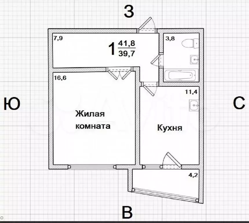 1-к. квартира, 41,8 м, 5/15 эт. - Фото 0