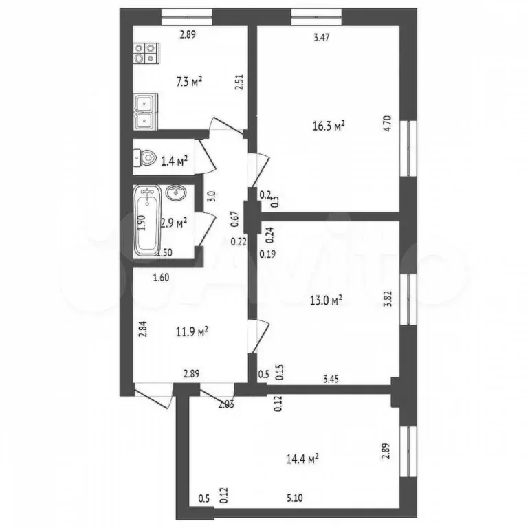 3-к. квартира, 68 м, 1/5 эт. - Фото 0