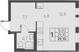 Квартира-студия, 29,1 м, 13/15 эт. - Фото 1
