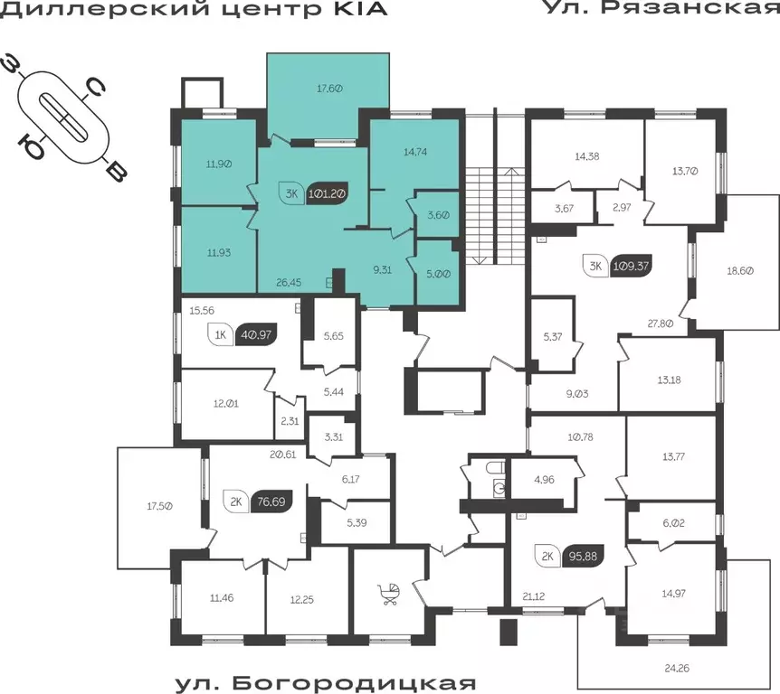 3-к кв. Тульская область, Тула ул. Богородицкая, 8В (88.88 м) - Фото 1