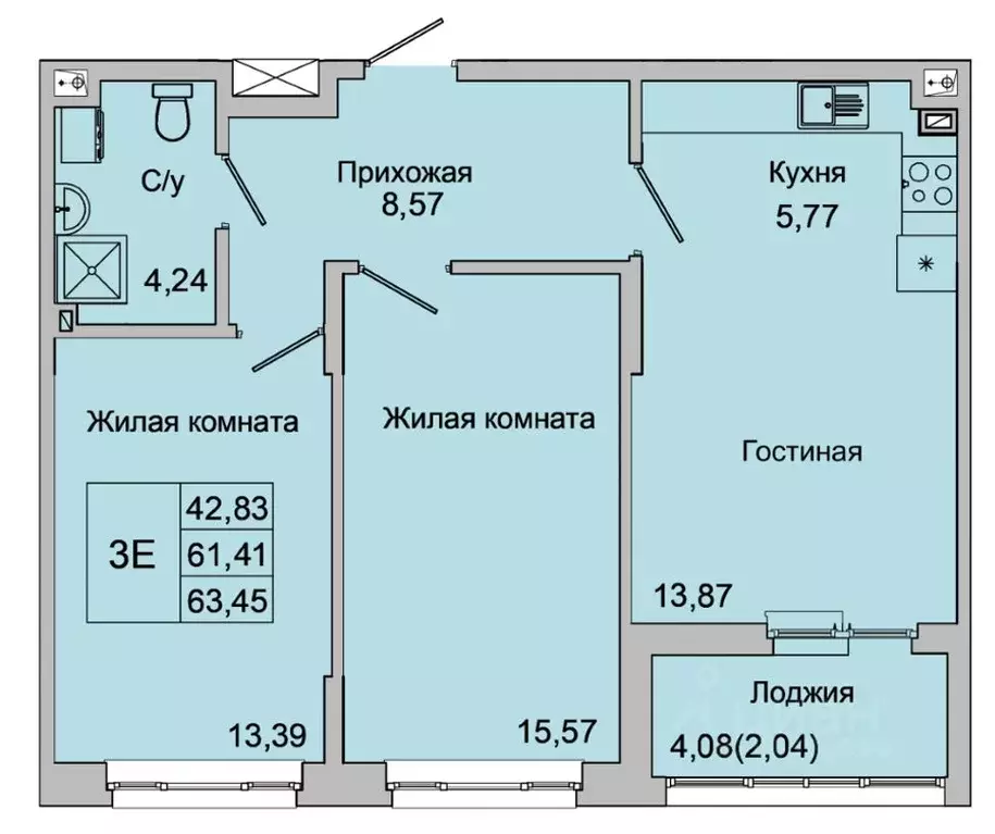 3-к кв. Ростовская область, Батайск ул. Булгакова, 11 (63.45 м) - Фото 1