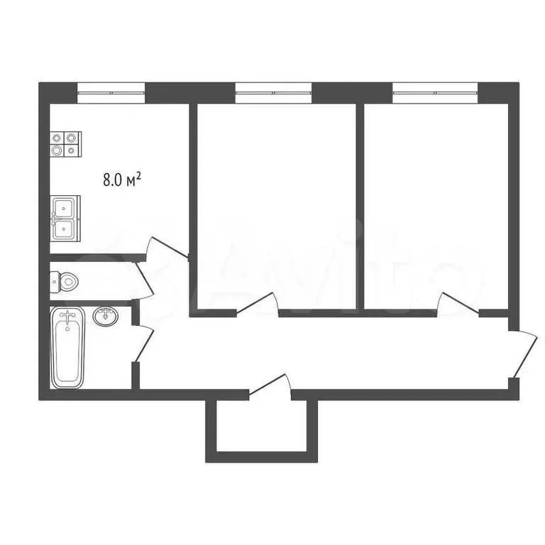 2-к. квартира, 56 м, 4/5 эт. - Фото 0