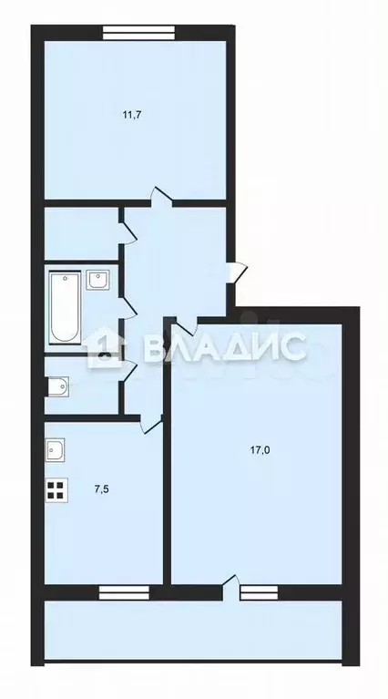 2-к. квартира, 47 м, 1/5 эт. - Фото 0