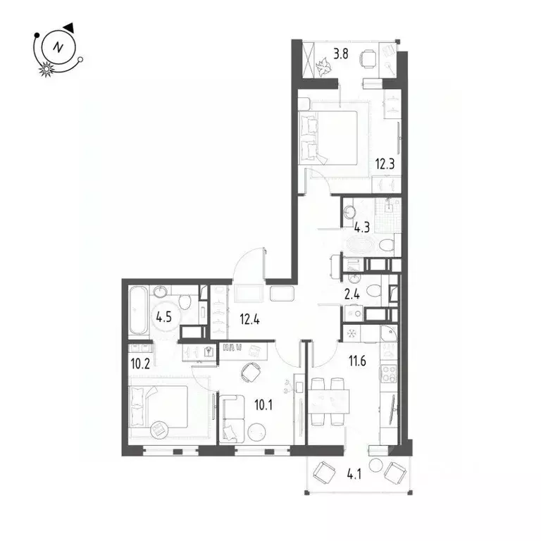 Квартира, 3 комнаты, 70.92 м - Фото 1