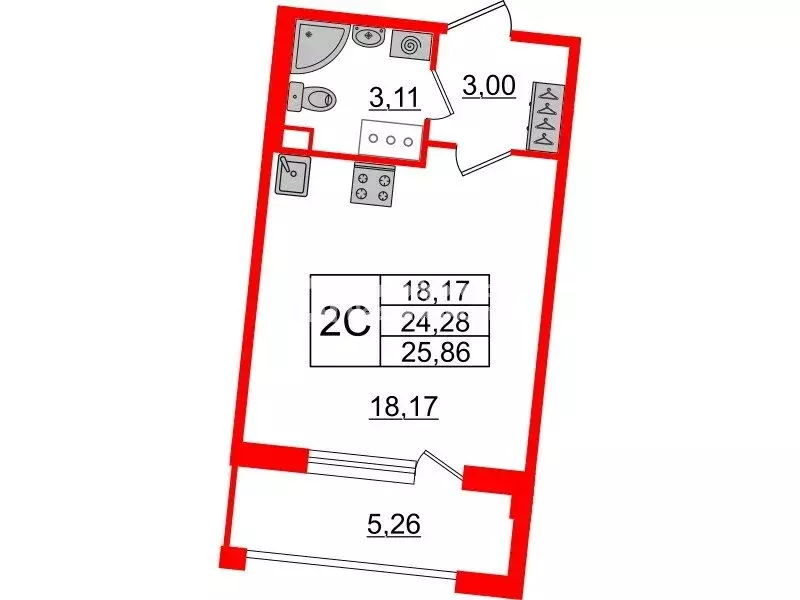 Квартира-студия: Санкт-Петербург, Уральская улица, 25 (24.5 м) - Фото 0