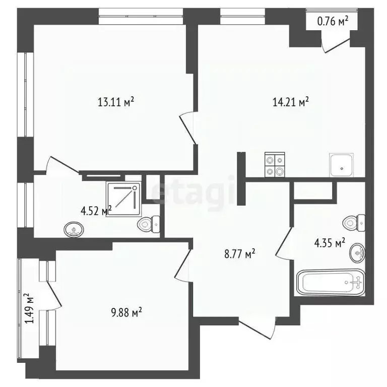2-к кв. Тюменская область, Тюмень Полевая ул., 108 (54.84 м) - Фото 1