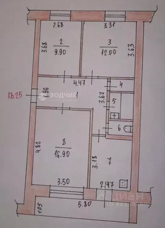 3-к кв. Чувашия, Чебоксары ул. Богдана Хмельницкого, 119 (62.0 м) - Фото 2