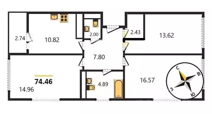 3-к кв. Санкт-Петербург Планерная ул., 91к2 (74.5 м) - Фото 1
