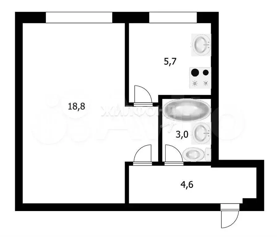 1-к. квартира, 32,1 м, 1/5 эт. - Фото 0