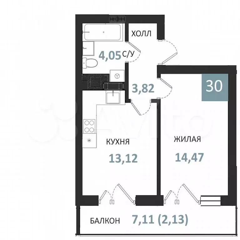 1-к. квартира, 37,6 м, 5/5 эт. - Фото 0