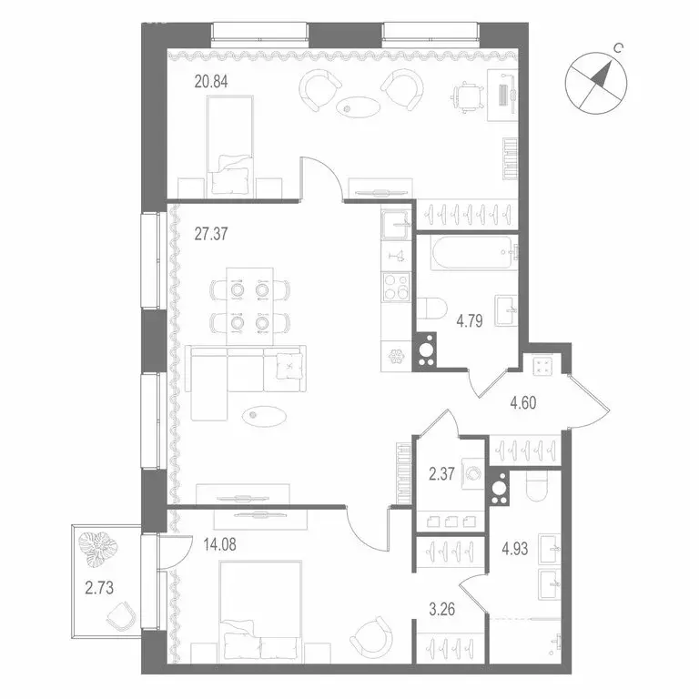 2-комнатная квартира: Санкт-Петербург, Матисов остров (82.24 м) - Фото 0