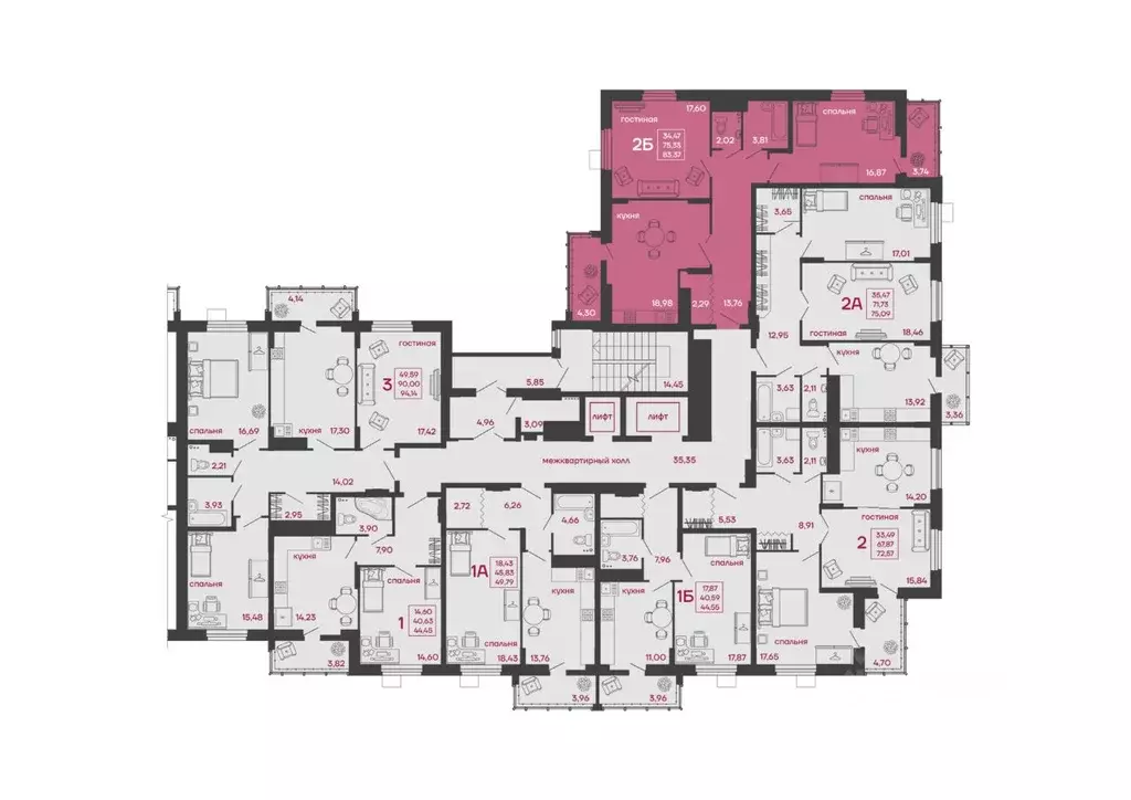 2-к кв. Пензенская область, Пенза ул. Богданова, 34 (83.37 м) - Фото 2