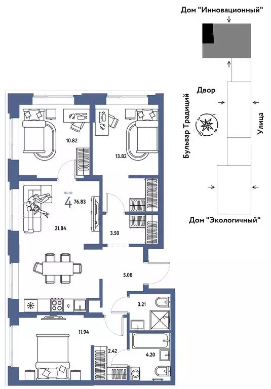 4-комнатная квартира: Тюмень, улица Андрея Кореневского, 3к2 (76.83 м) - Фото 0