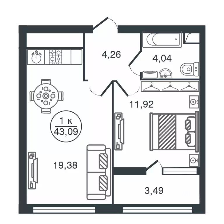 1-к кв. Тверская область, Тверь Южный мкр,  (43.09 м) - Фото 1