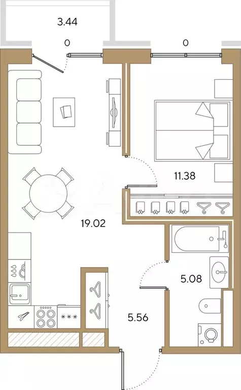 1-к. квартира, 41м, 9/9эт. - Фото 1