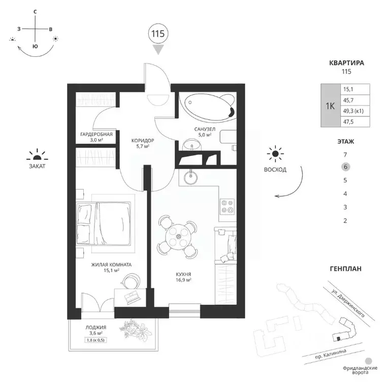 1-к кв. Калининградская область, Калининград просп. Калинина, 117 ... - Фото 1