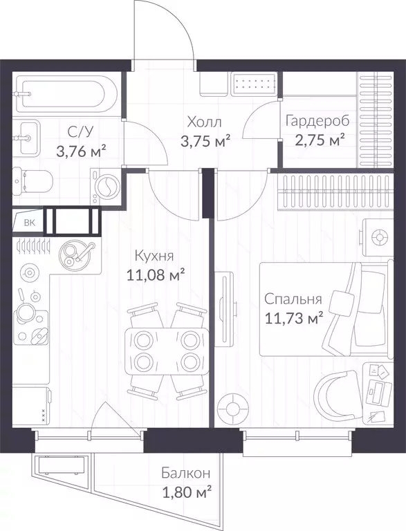 1-комнатная квартира: Сертолово, ЖК Верен Норт Сертолово (33.61 м) - Фото 1