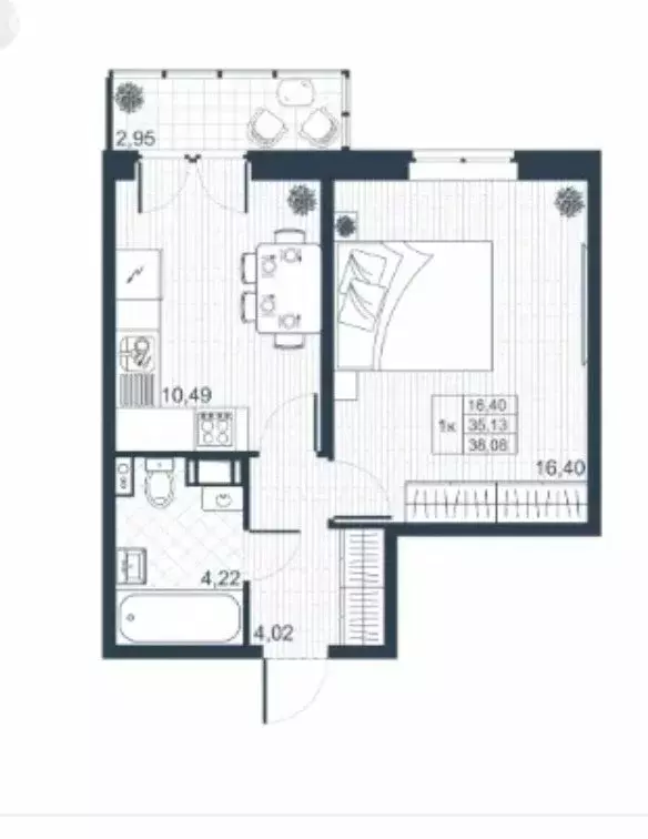 1-комнатная квартира: Коммунар, Ново-Антропшинская улица, 5 (36 м) - Фото 1