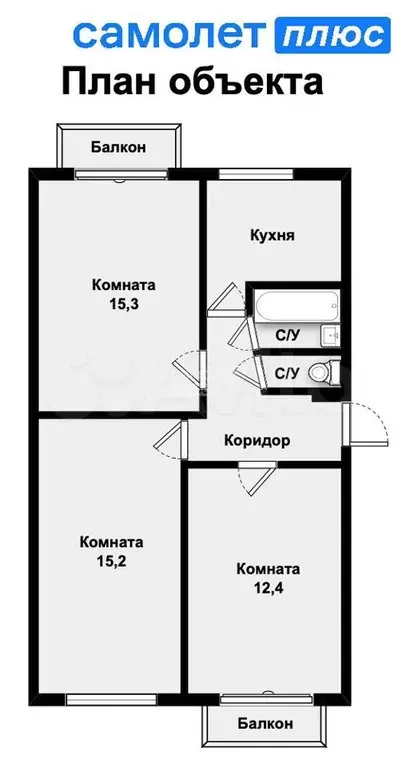 3-к. квартира, 60 м, 2/2 эт. - Фото 0