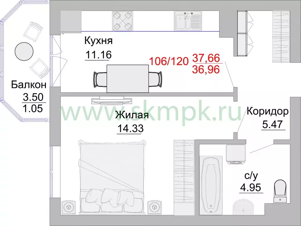 1-к кв. калининградская область, пионерский портовая ул, 5 (40.9 м) - Фото 0