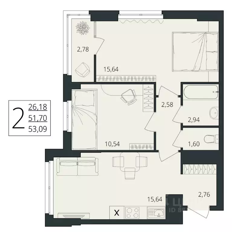 2-к кв. Волгоградская область, Волгоград ул. Степана Разина, 25/2 ... - Фото 1