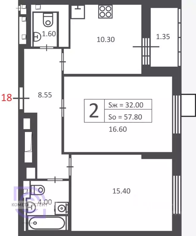 2-к кв. Москва Новочеремушкинская ул., 39К3 (57.8 м) - Фото 1