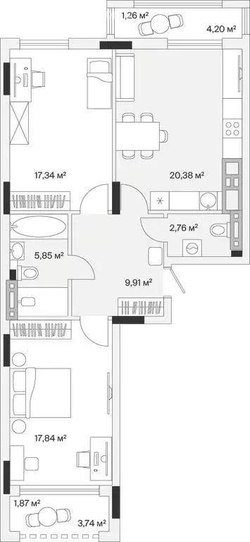 2-комнатная квартира: Малое Исаково, Первая улица, 1к3 (78.1 м) - Фото 1