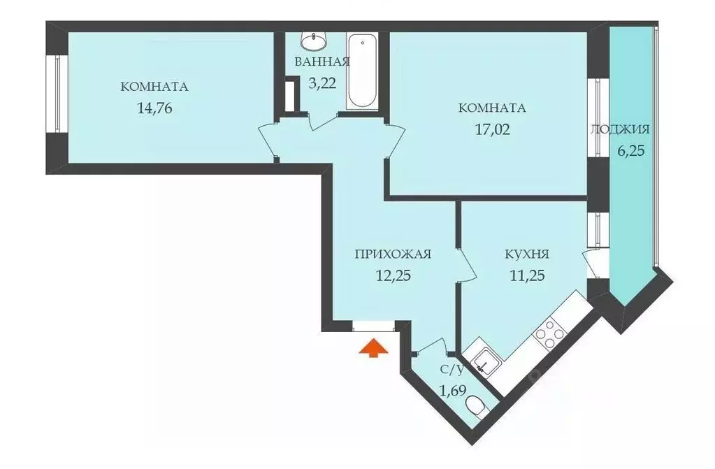 2-к кв. Санкт-Петербург Ленинский просп., 68 (60.19 м) - Фото 2