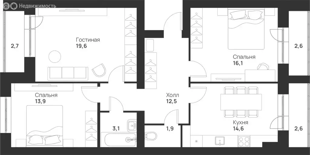 3-комнатная квартира: Тула, улица Героев России, 6 (89.6 м) - Фото 1