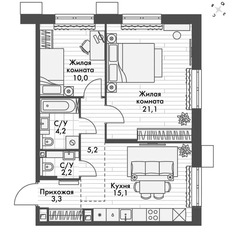 2-к кв. Приморский край, Владивосток Снеговая Падь мкр, ул. Адмирала ... - Фото 2