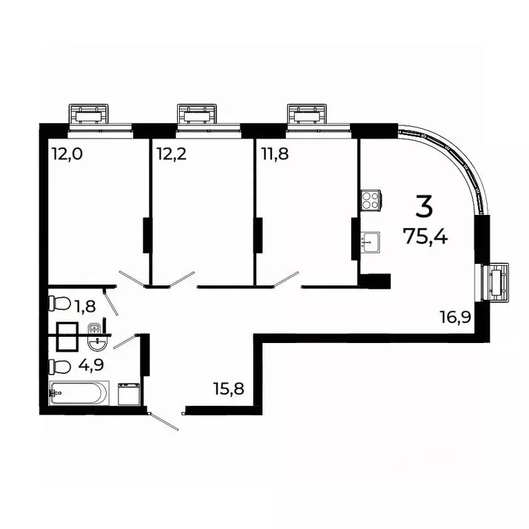3-к кв. Нижегородская область, Нижний Новгород ул. Коперника, 15 (75.2 ... - Фото 1