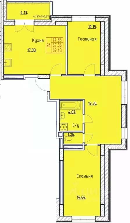 2-к кв. Саха (Якутия), Якутск ул. Богдана Чижика, 1 (69.43 м) - Фото 0