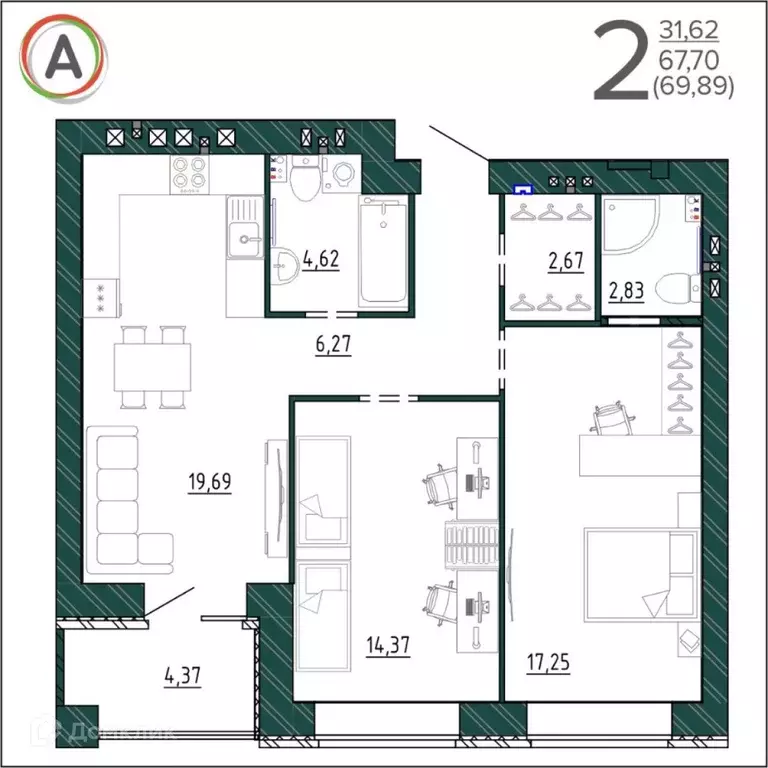 Продаётся 2-к квартира, 69.89 м - Фото 1