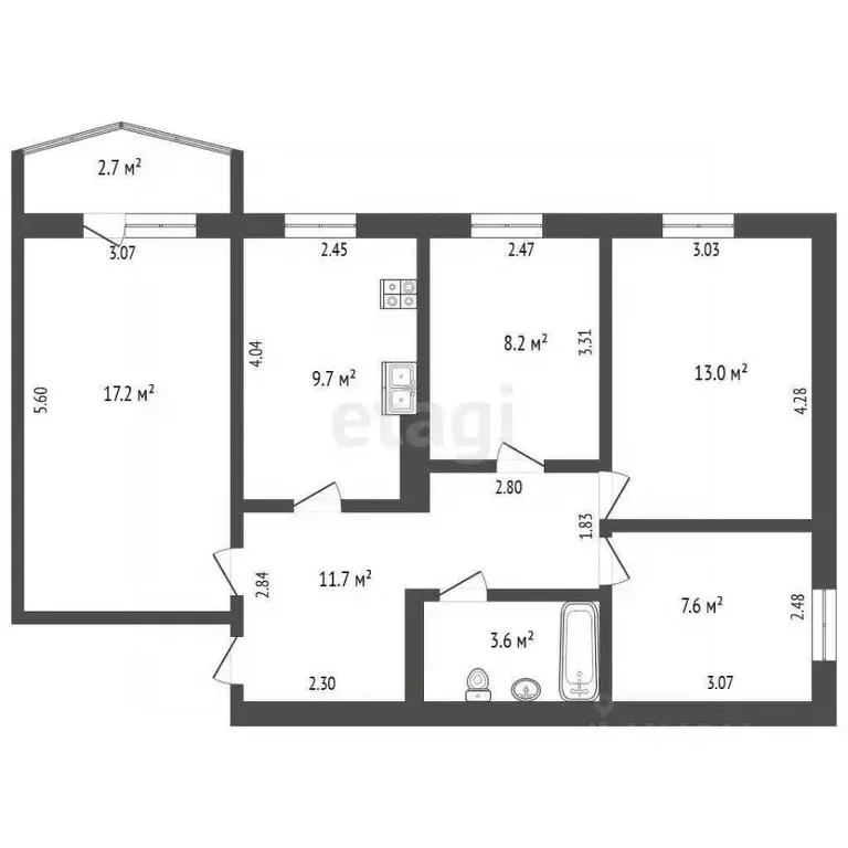4-к кв. Саха (Якутия), Якутск ул. Чернышевского, 12/1 (71.0 м) - Фото 2