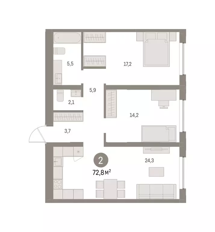 2-комнатная квартира: Екатеринбург, улица Гастелло, 12 (72.8 м) - Фото 1